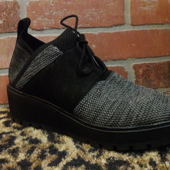 👢Eileen Fisher WILSON gray fabric Black Tie Wedge Oxford Women's Shoes 9 1/2 - Picture 9 of 12